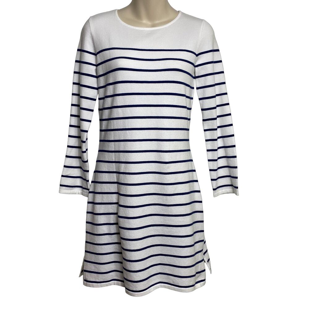 Sail To Sable Long Sleeve White and Blue Striped Shirt Dress XS (2586)